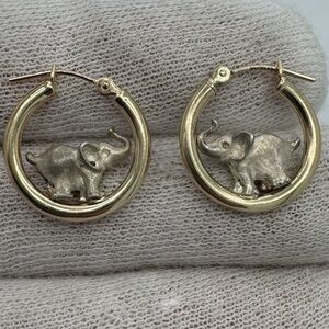 Solid 14k yellow gold elephant hoop earrings